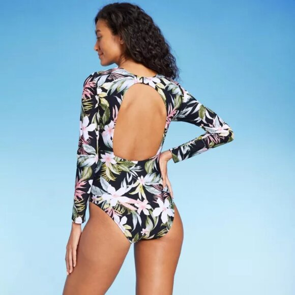 NWT Kona Sol Floral Long Sleeve One Piece Swimsuit medium - Picture 2 of 2